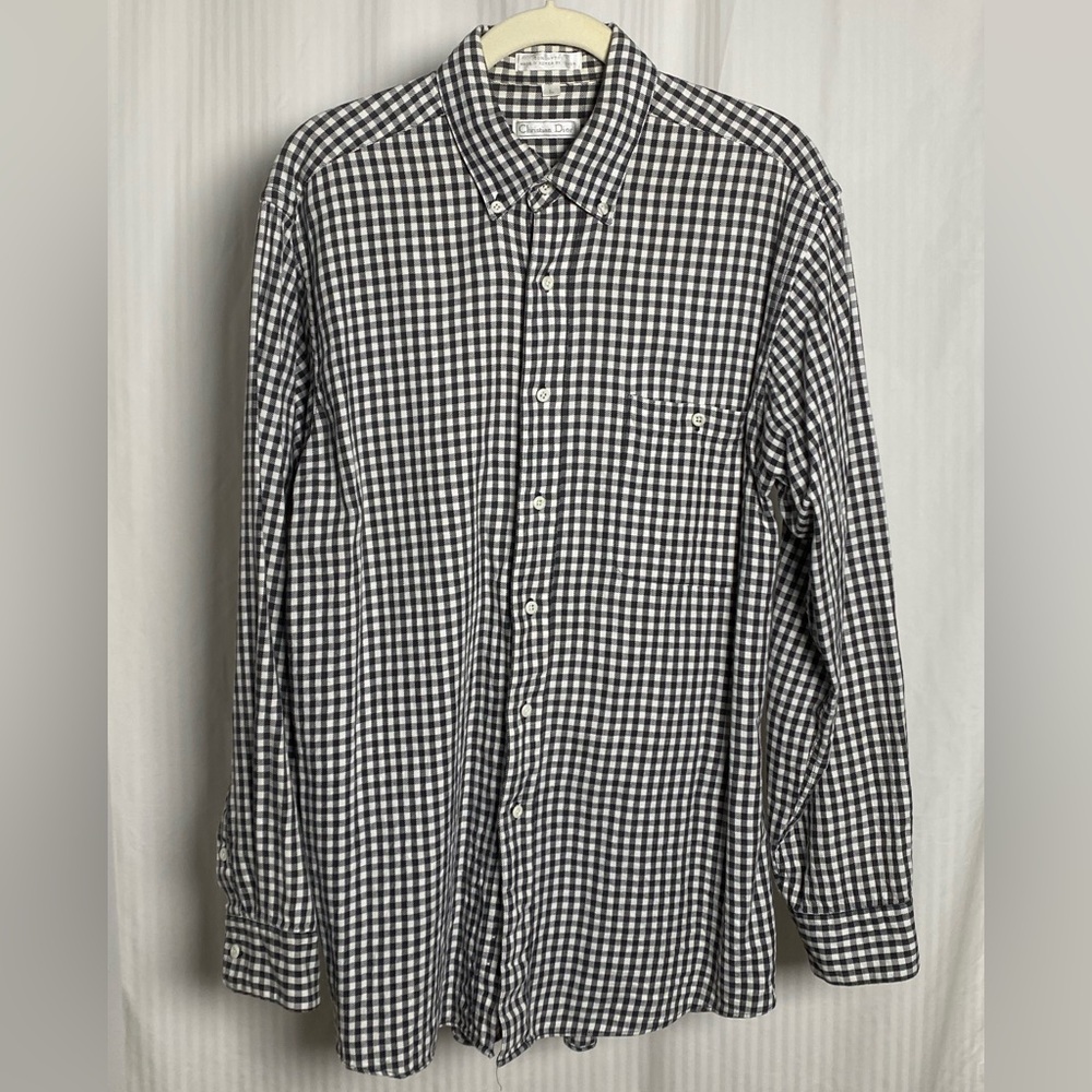 Christian Dior Black & White Checkered Button Down, Size L